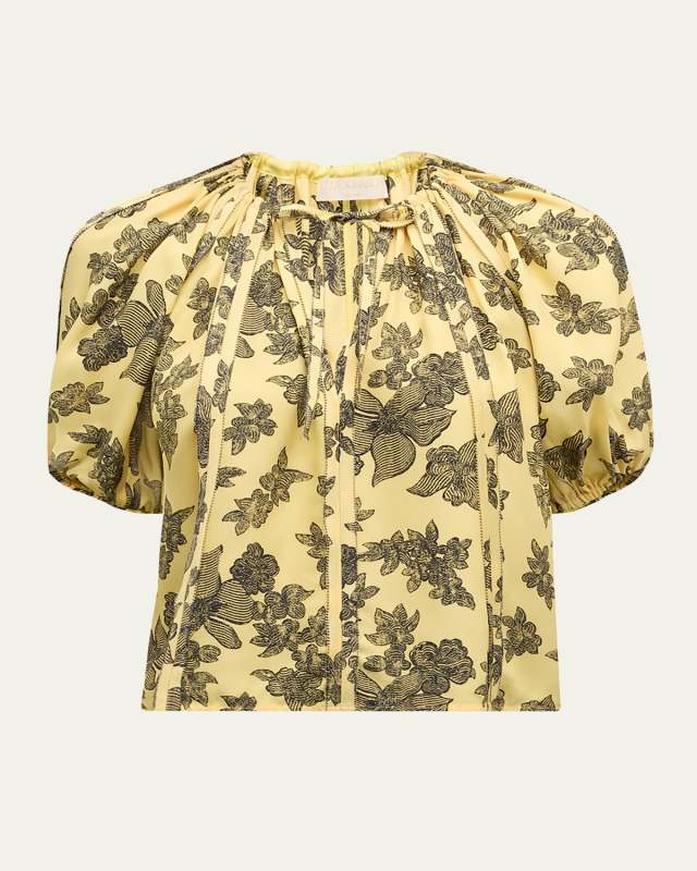 Marcelena Floral Puff-Sleeve Top